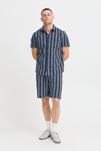 BHANDI Woven Striped Shirt - Navy
