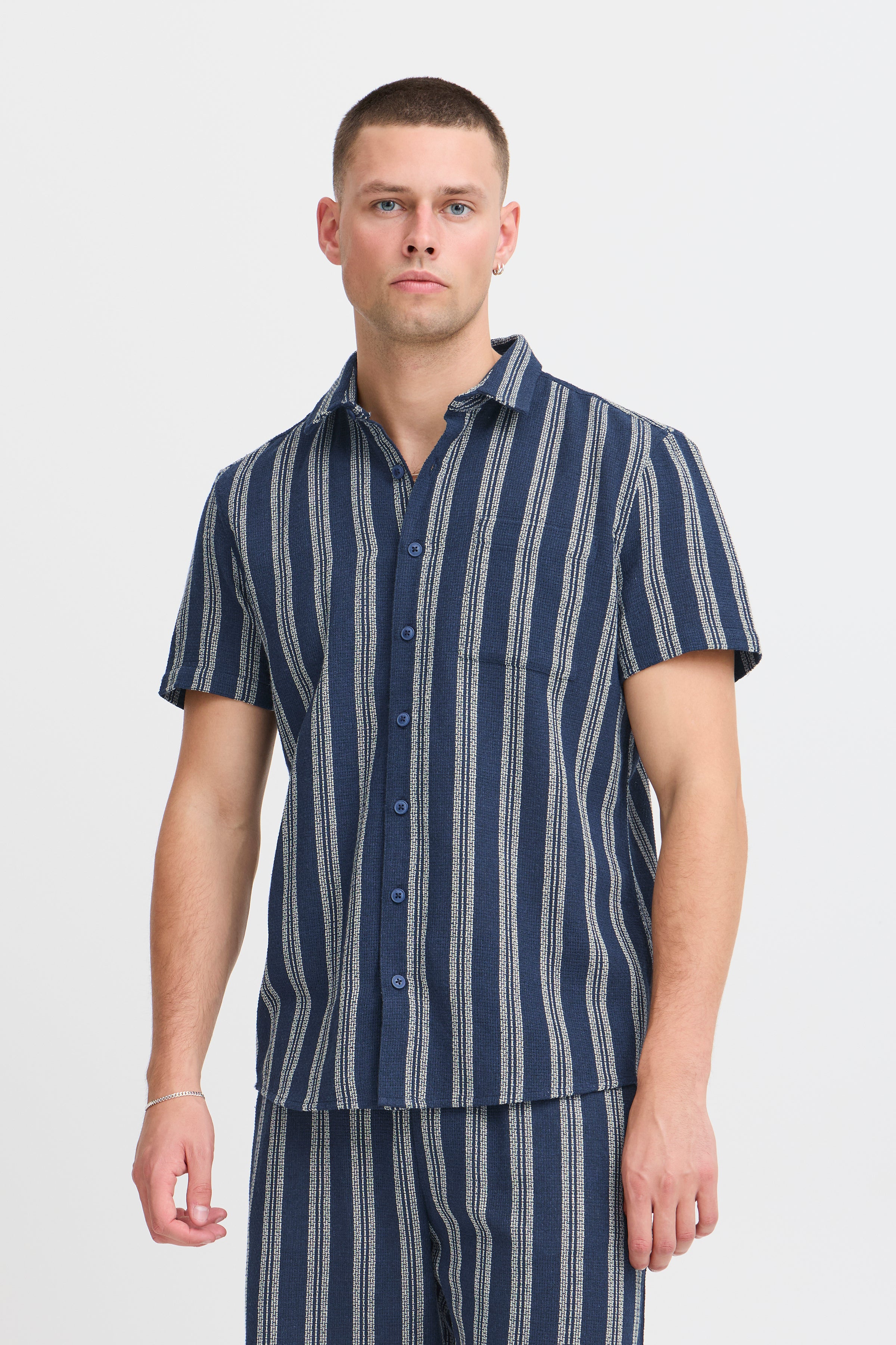 BHANDI Woven Striped Shirt - Navy