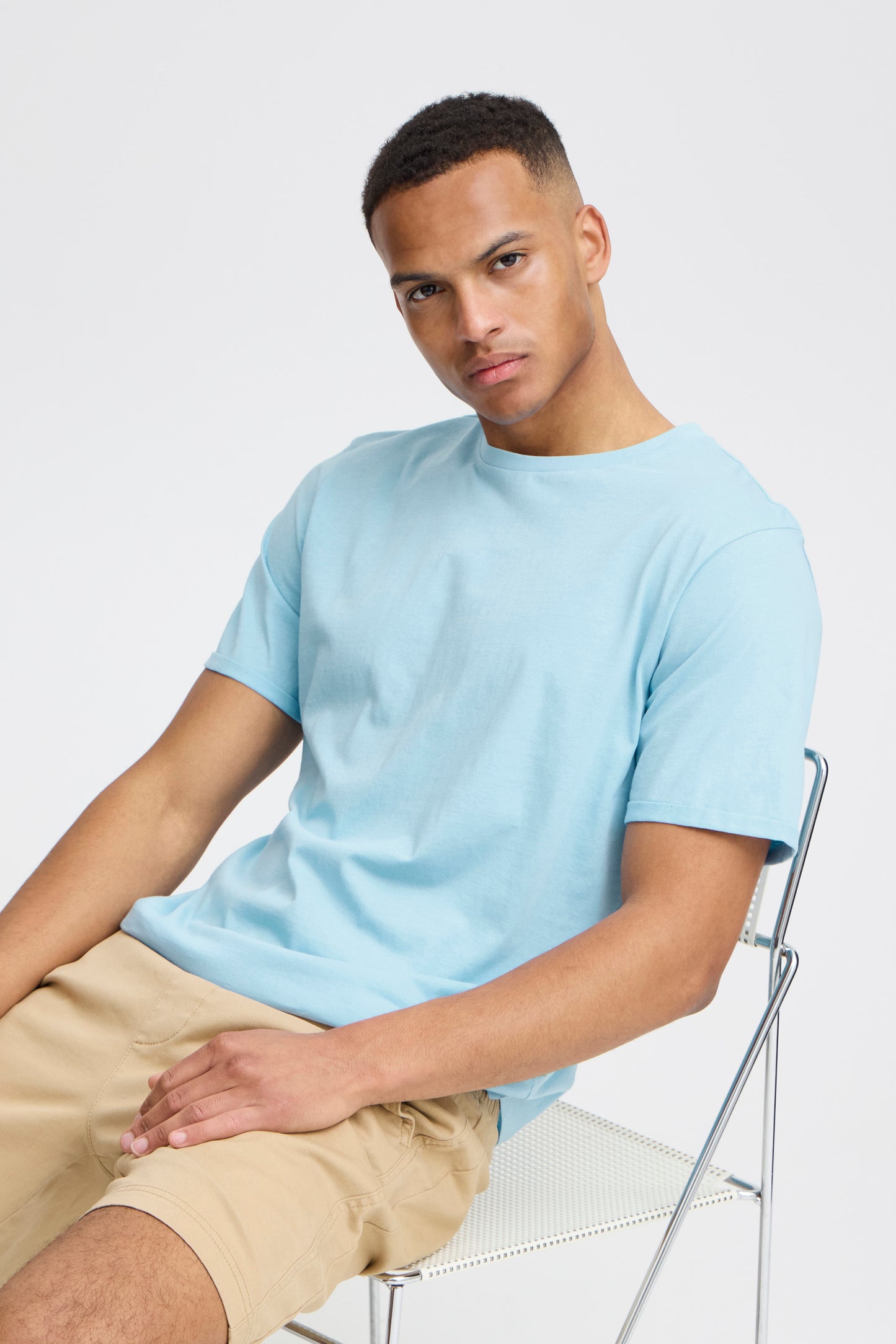 Cotton O-Neck Tee - Blue