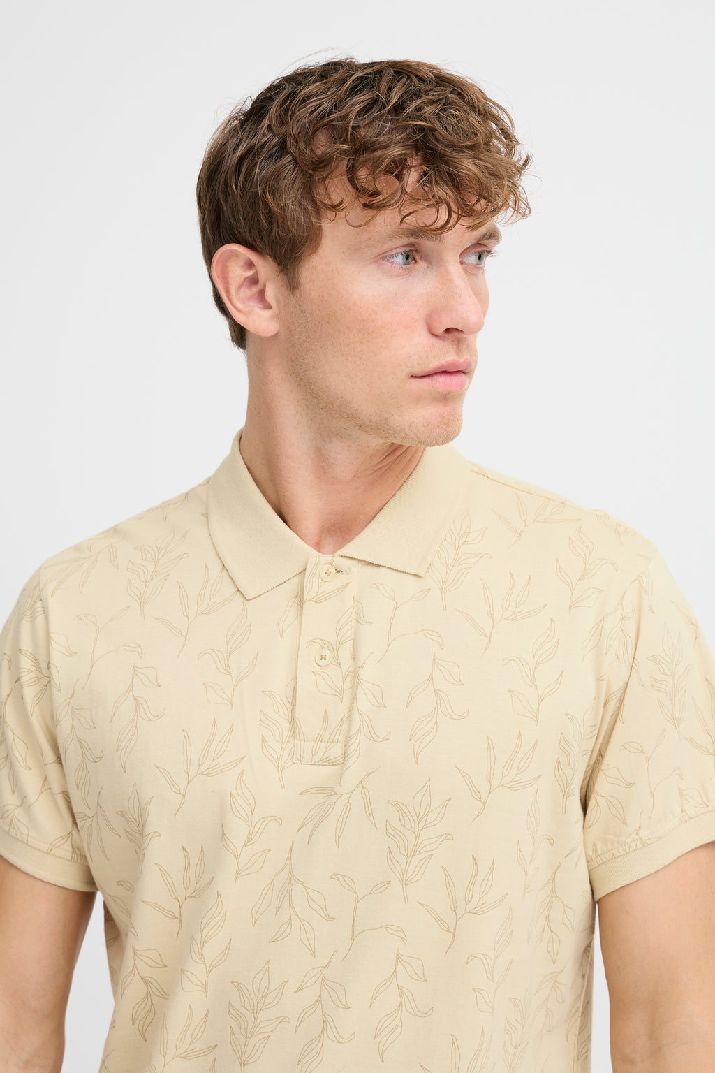 BHERON Floral Cotton Polo Shirt - Stone