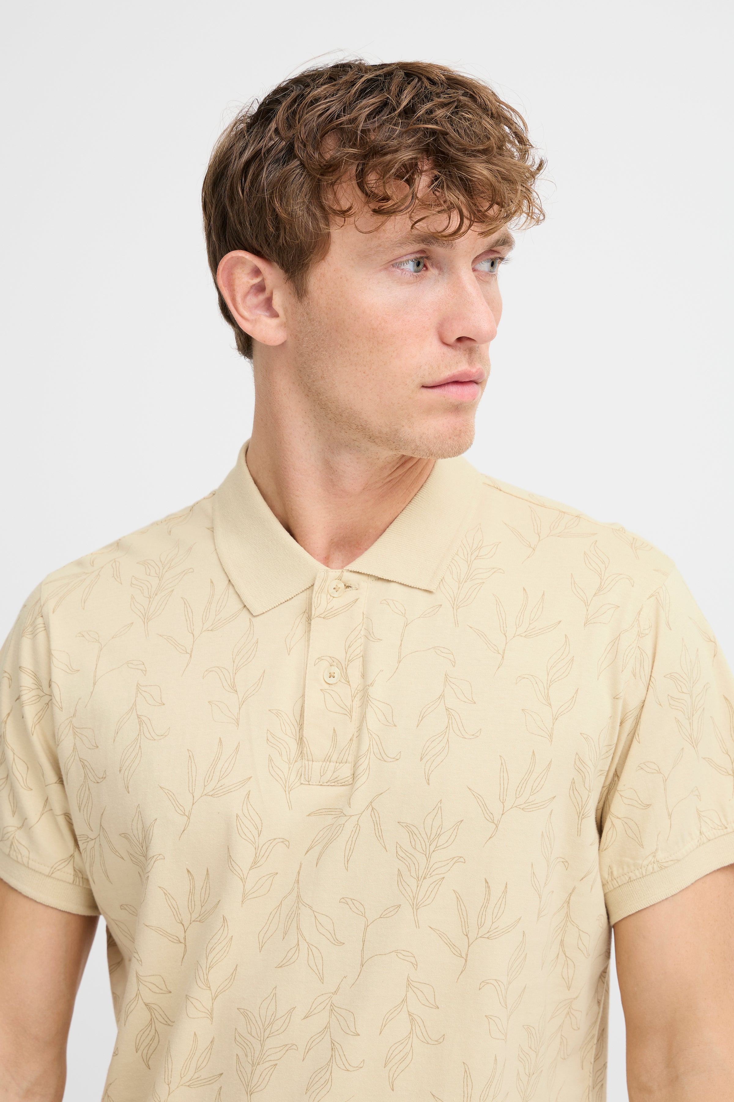 BHERON Floral Cotton Polo Shirt - Stone