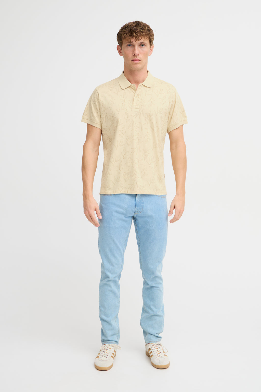 BHERON Floral Cotton Polo Shirt - Stone