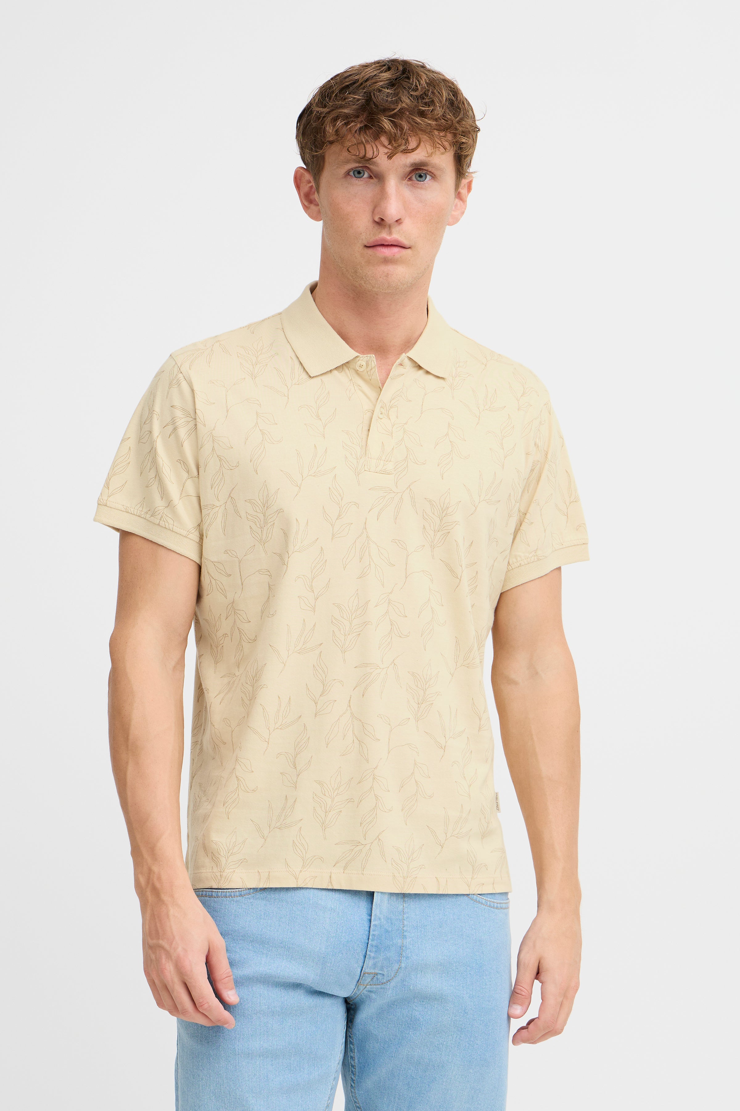 BHERON Floral Cotton Polo Shirt - Stone
