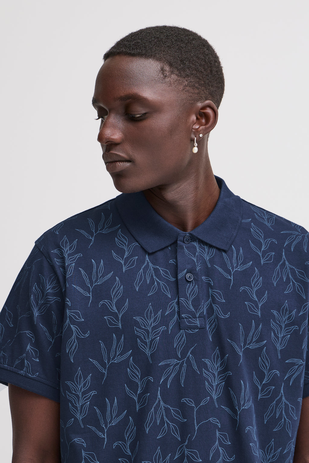 BHERON Floral Cotton Polo Shirt - Navy