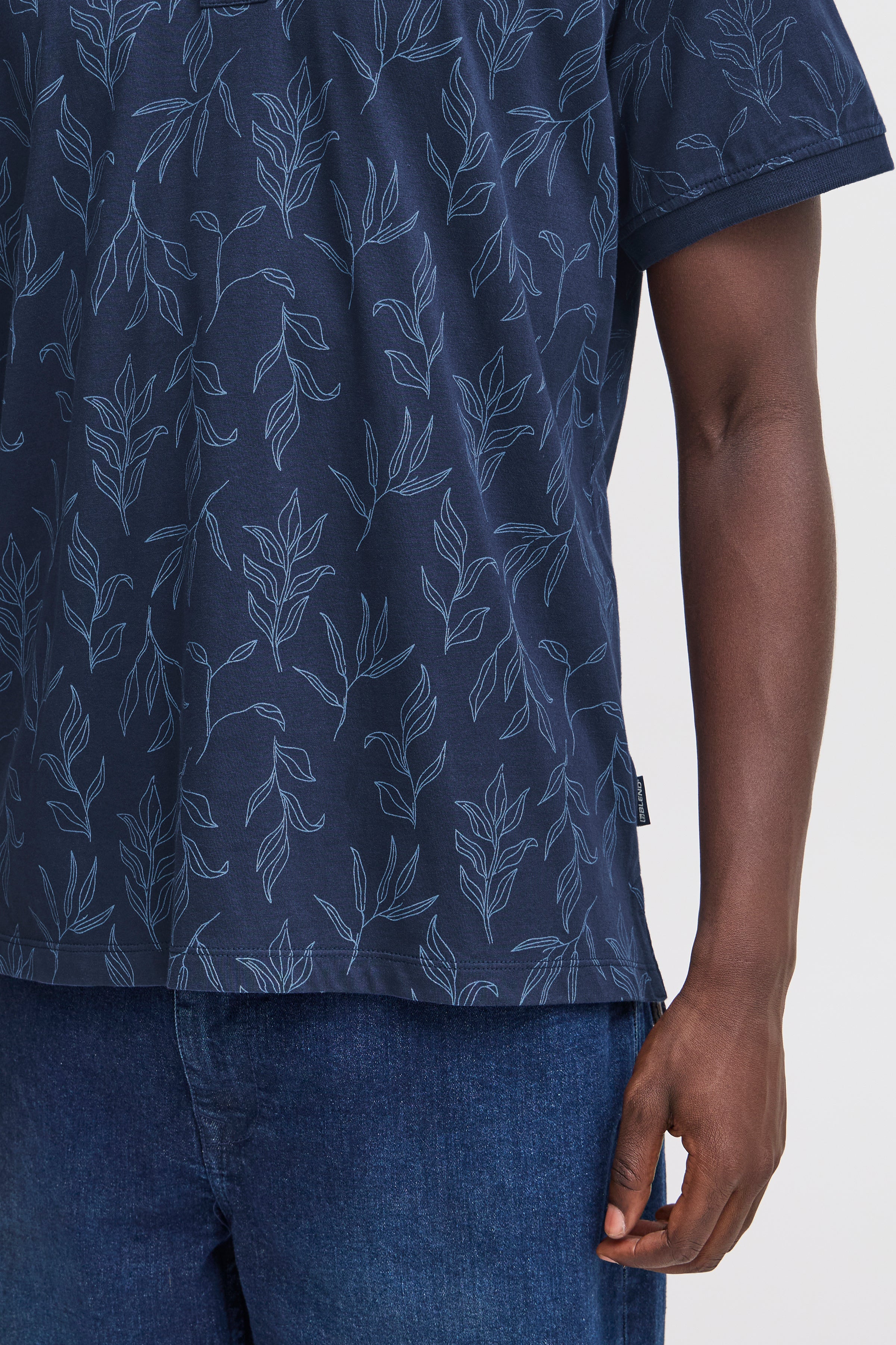 BHERON Floral Cotton Polo Shirt - Navy