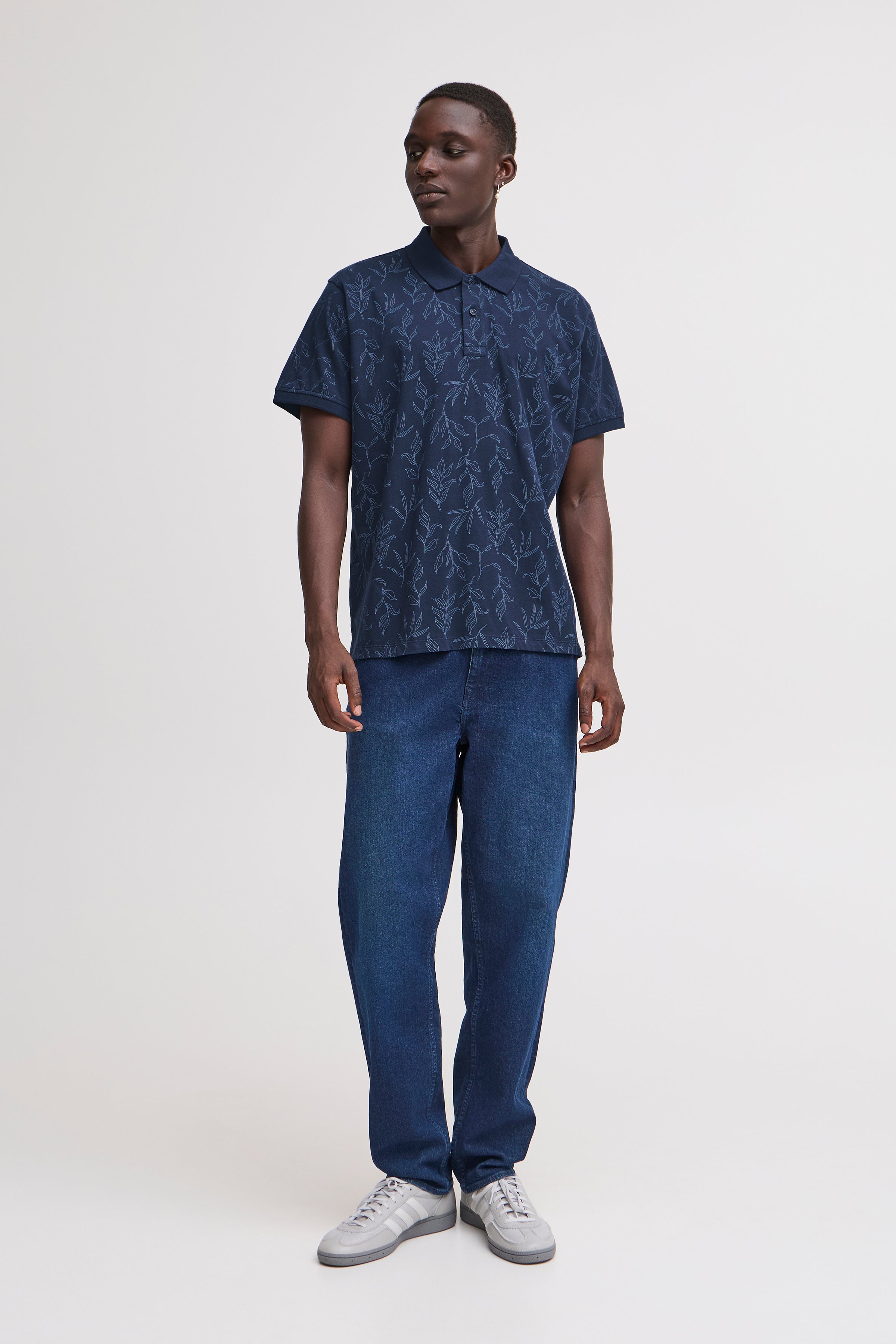 BHERON Floral Cotton Polo Shirt - Navy