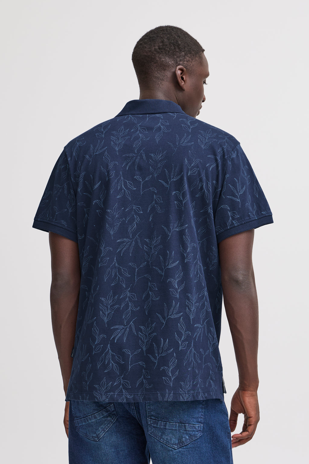 BHERON Floral Cotton Polo Shirt - Navy