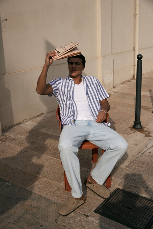 BHARUN Striped Short Sleeve Shirt - Blue