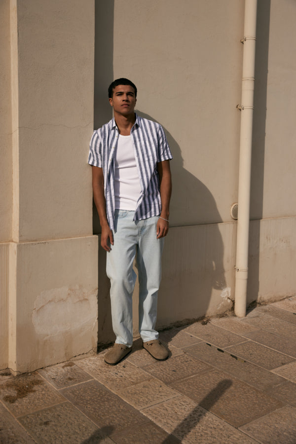 BHARUN Striped Short Sleeve Shirt - Blue