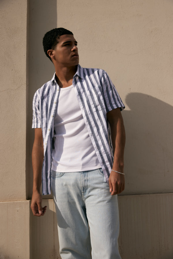 BHARUN Striped Short Sleeve Shirt - Blue