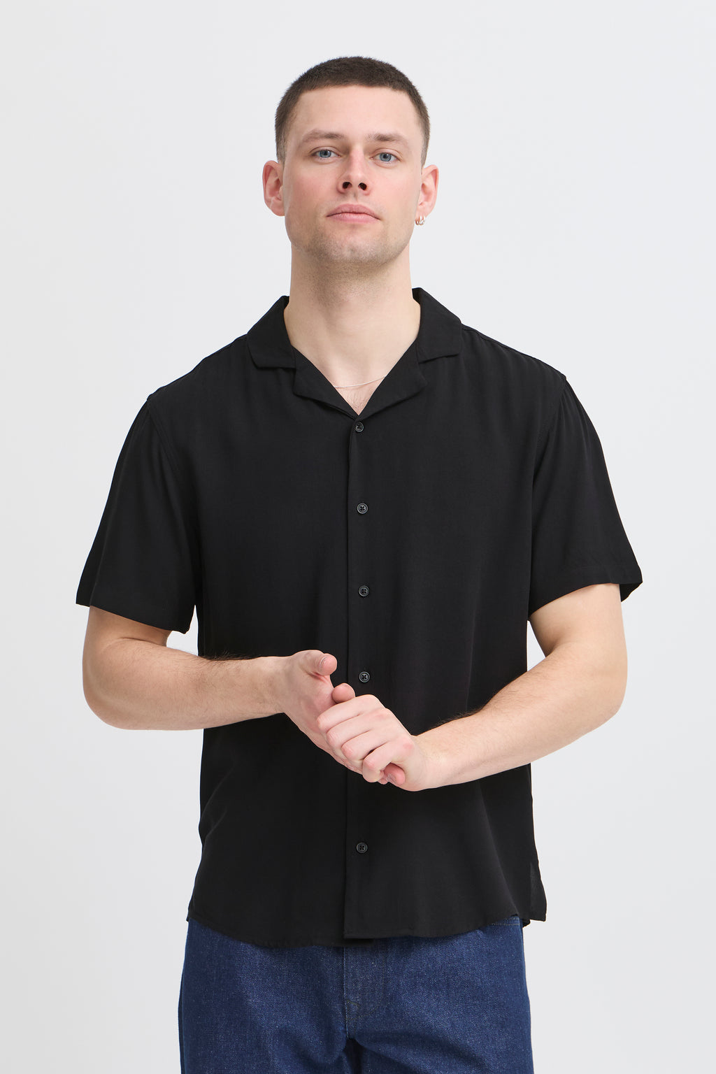 BHAURAN Cuban Collar Short Sleeve Shirt - Black