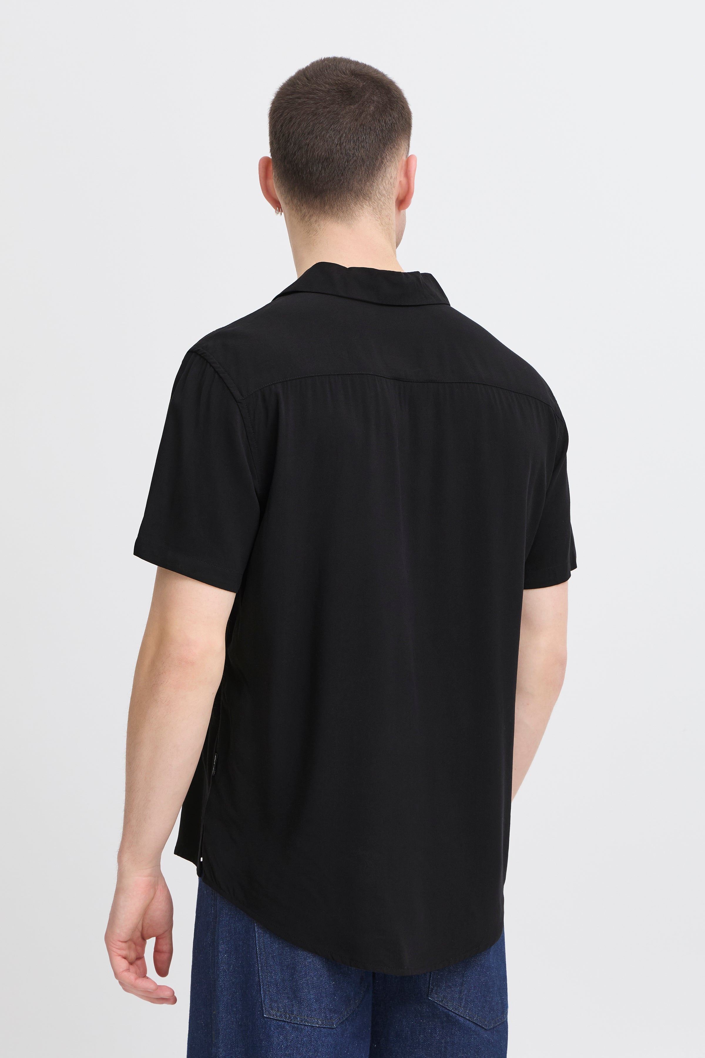 BHAURAN Cuban Collar Short Sleeve Shirt - Black