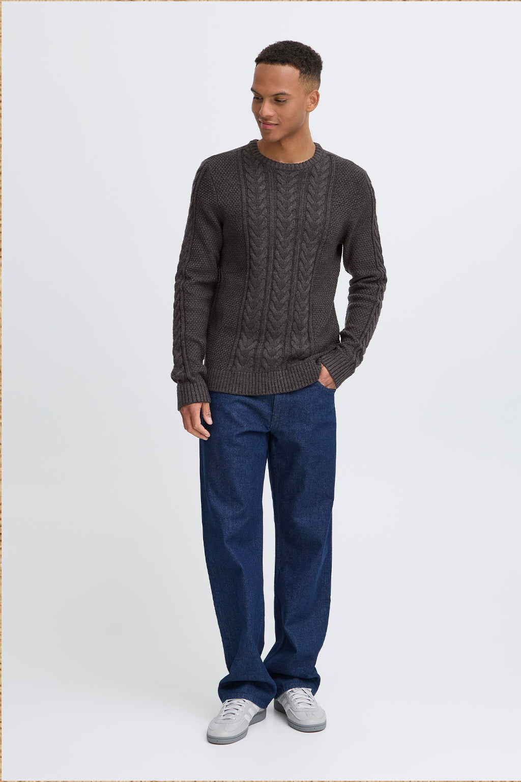 Cable Knit Woolly Jumper - Charcoal