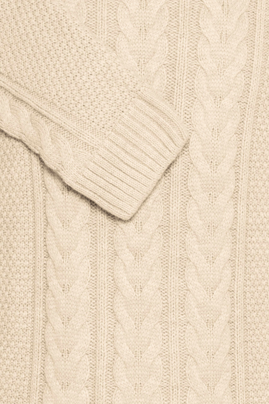 Chunky Woolen Cable Knit Roll-Neck Jumper - Cream