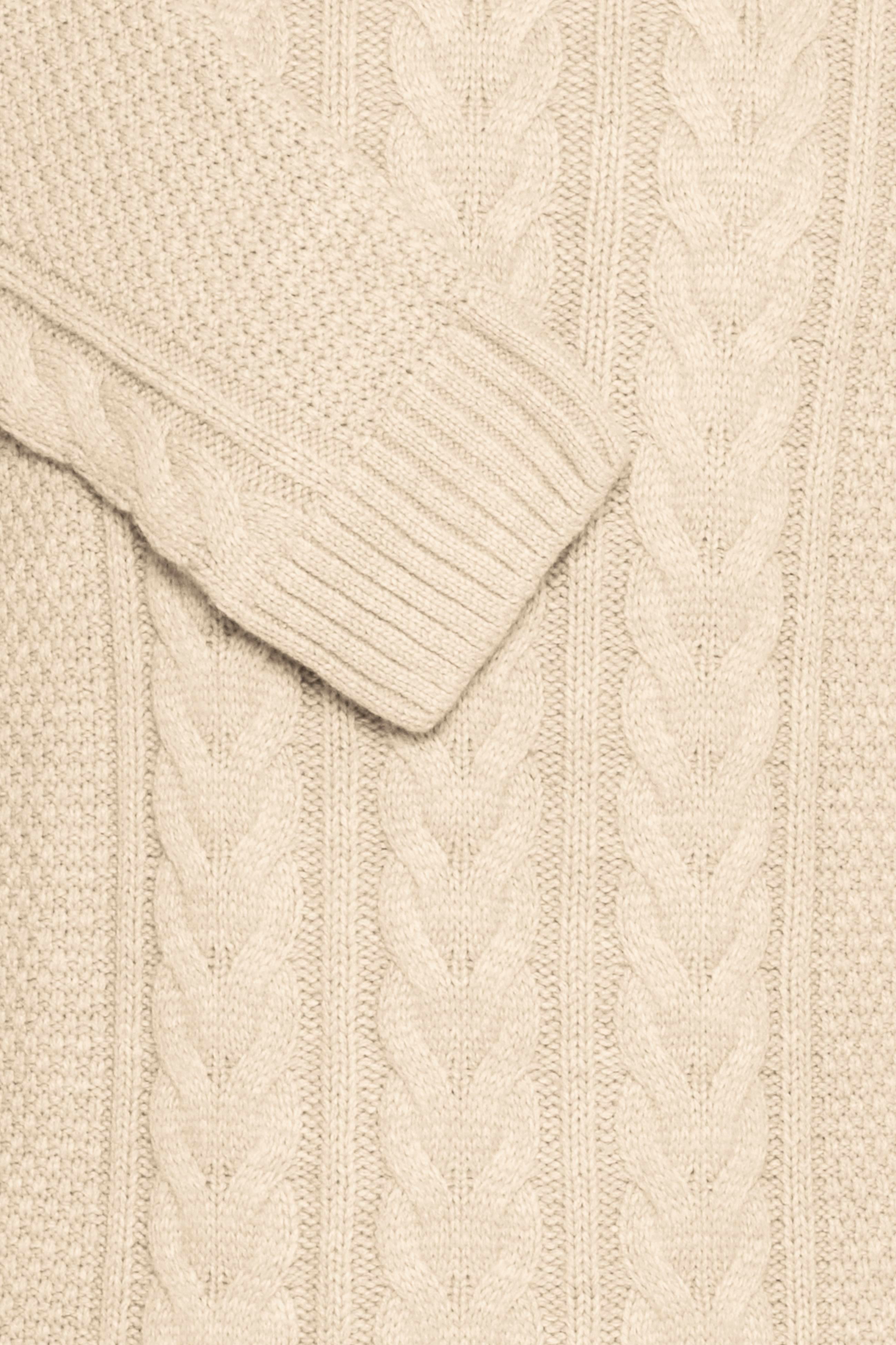Chunky Woolen Cable Knit Roll-Neck Jumper - Cream