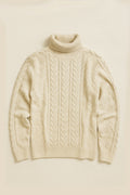 Chunky Woolen Cable Knit Roll-Neck Jumper - Cream