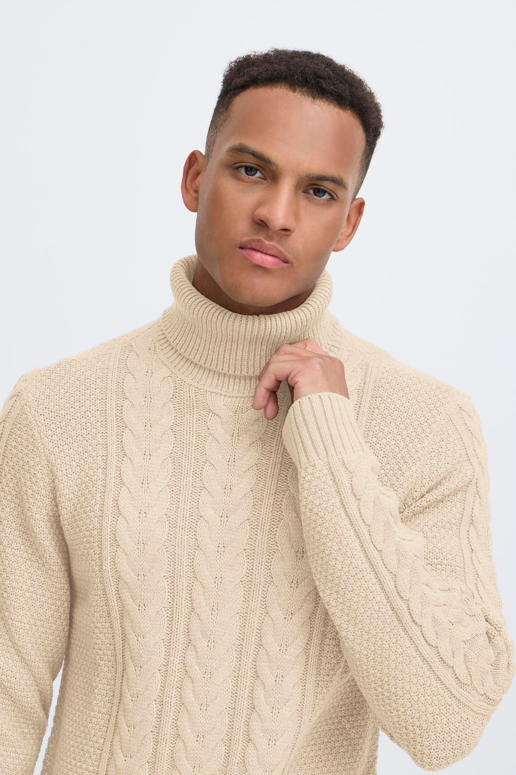 Chunky Woolen Cable Knit Roll-Neck Jumper - Cream