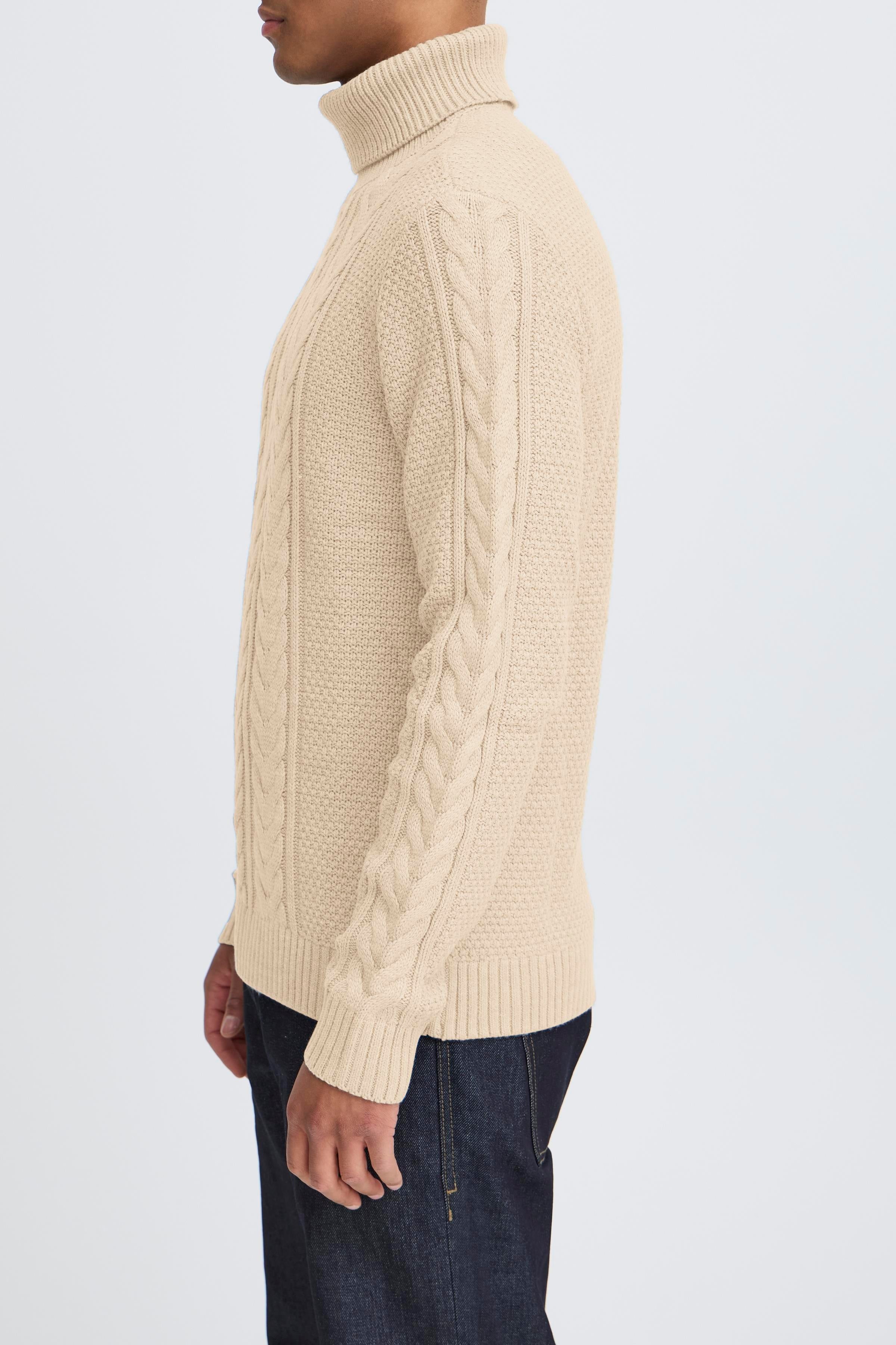 Chunky Woolen Cable Knit Roll-Neck Jumper - Cream