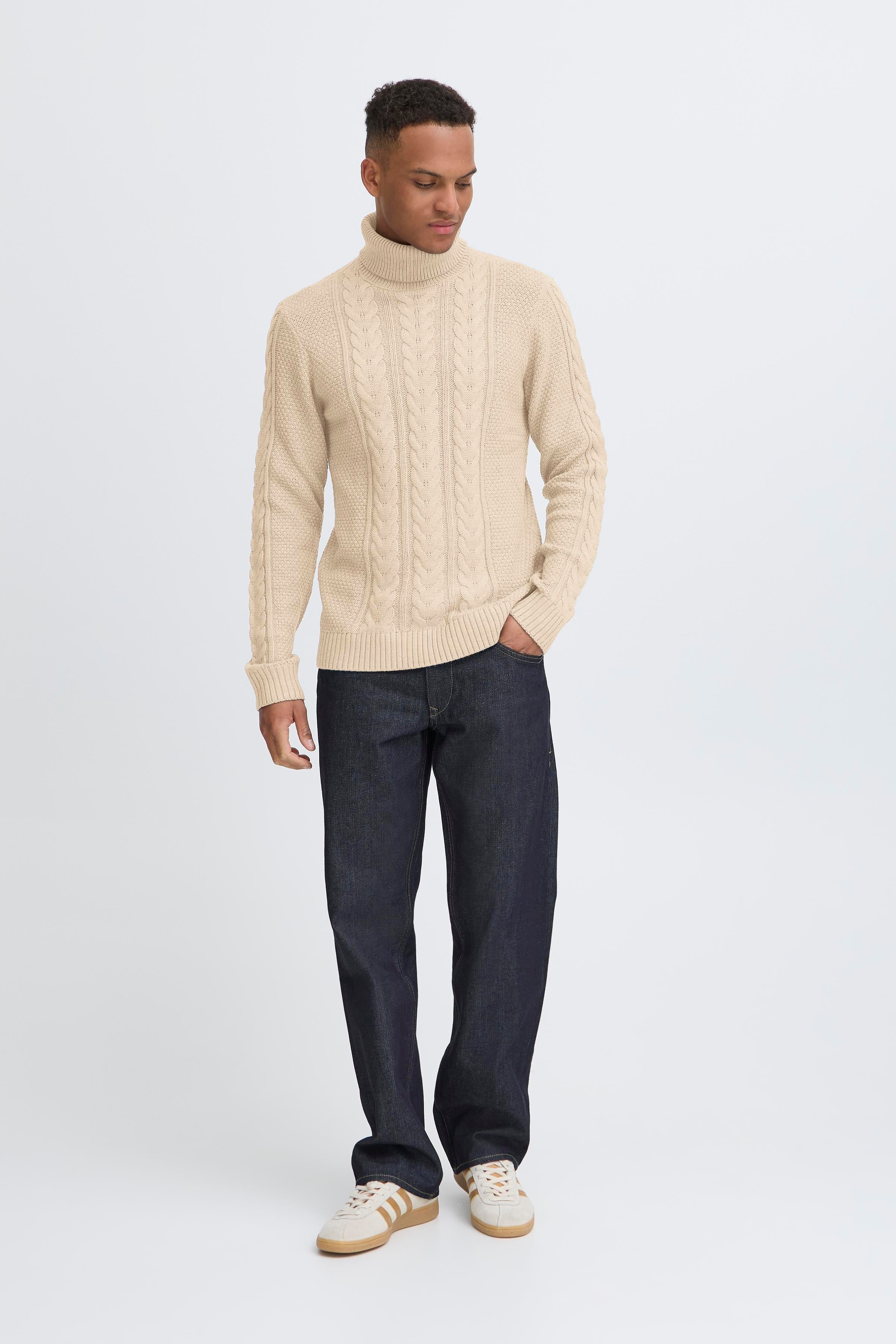 Chunky Woolen Cable Knit Roll-Neck Jumper - Cream