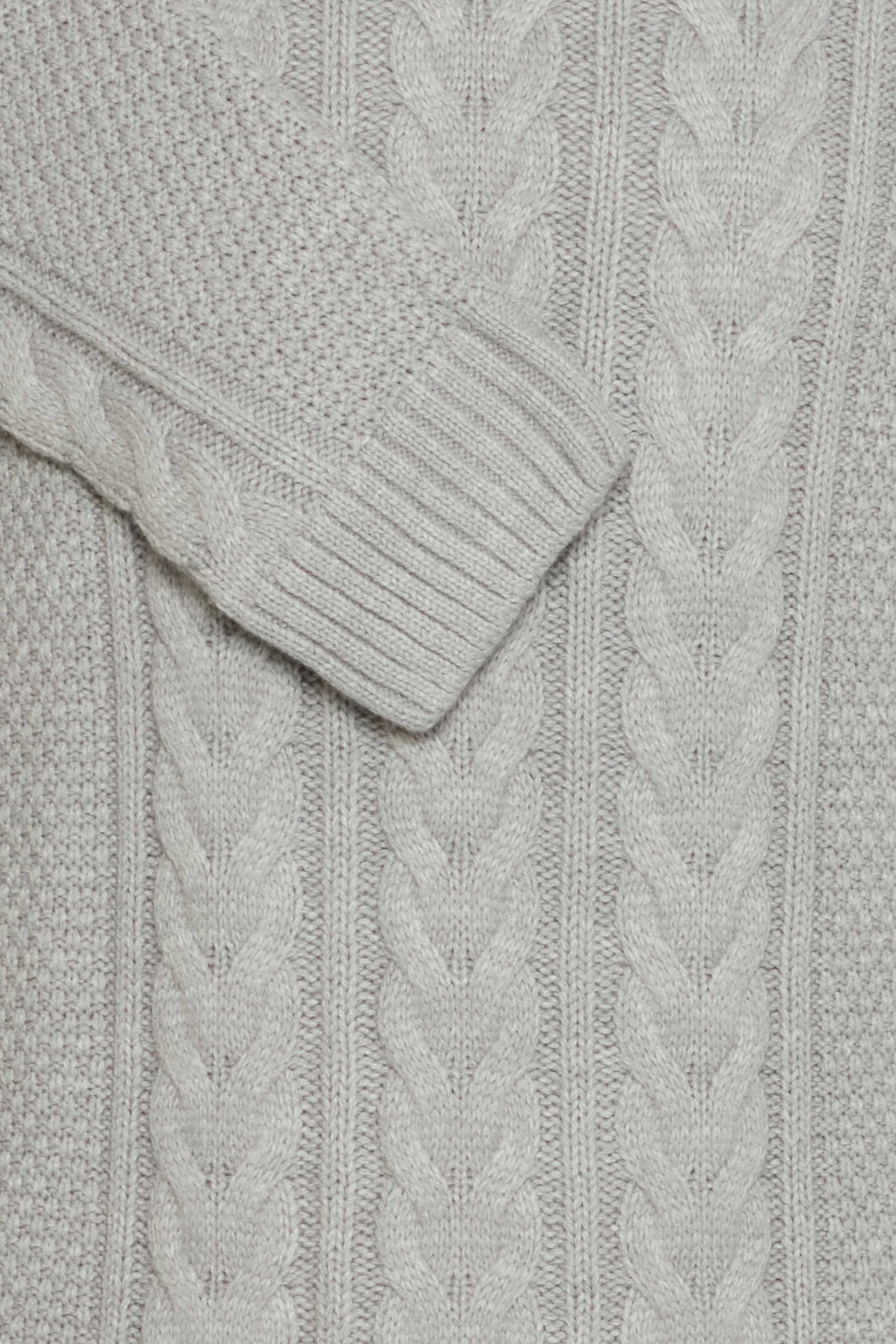 Chunky Woolen Cable Knit Roll-Neck Jumper - Light Grey