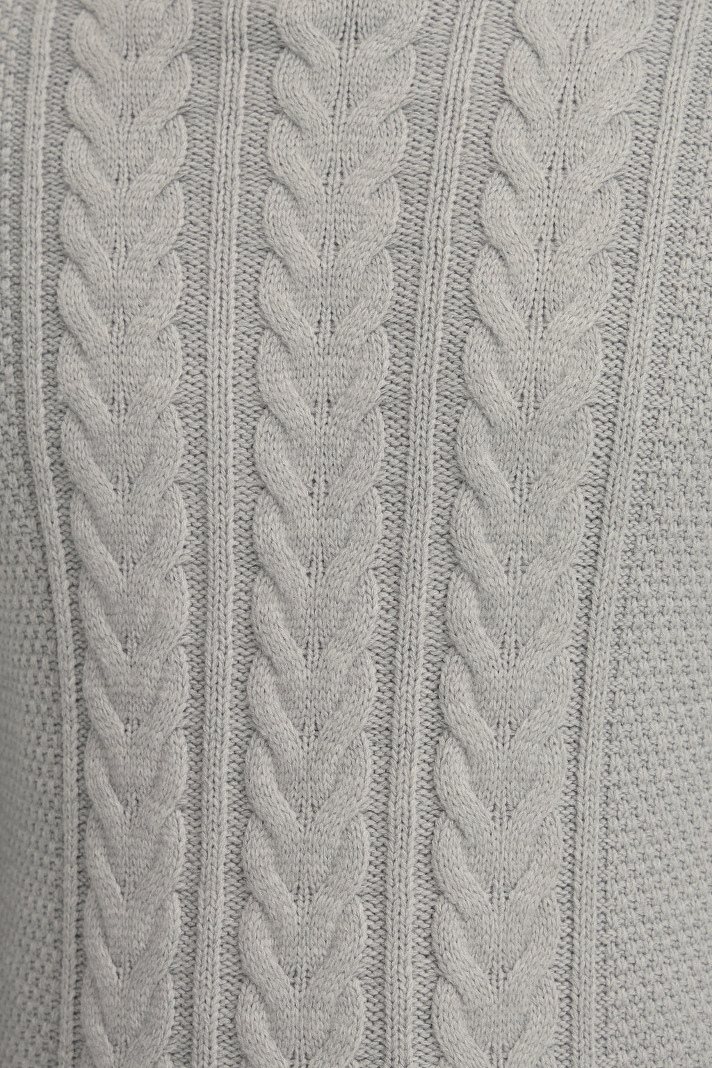 Chunky Woolen Cable Knit Roll-Neck Jumper - Light Grey