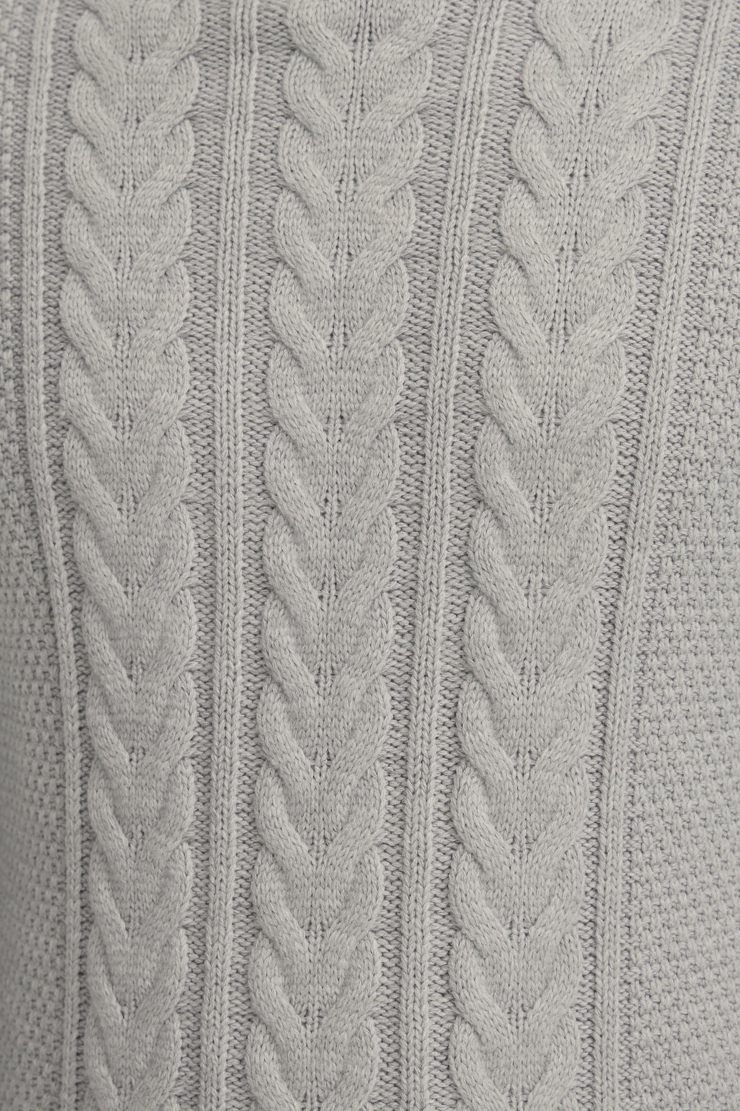 Chunky Woolen Cable Knit Roll-Neck Jumper - Light Grey