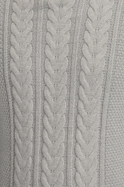 Chunky Woolen Cable Knit Roll-Neck Jumper - Light Grey
