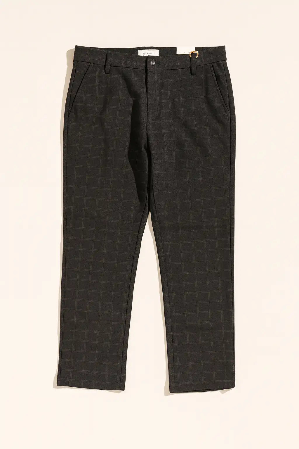 Stretch Regular Fit Check Trousers - Charcoal Grey