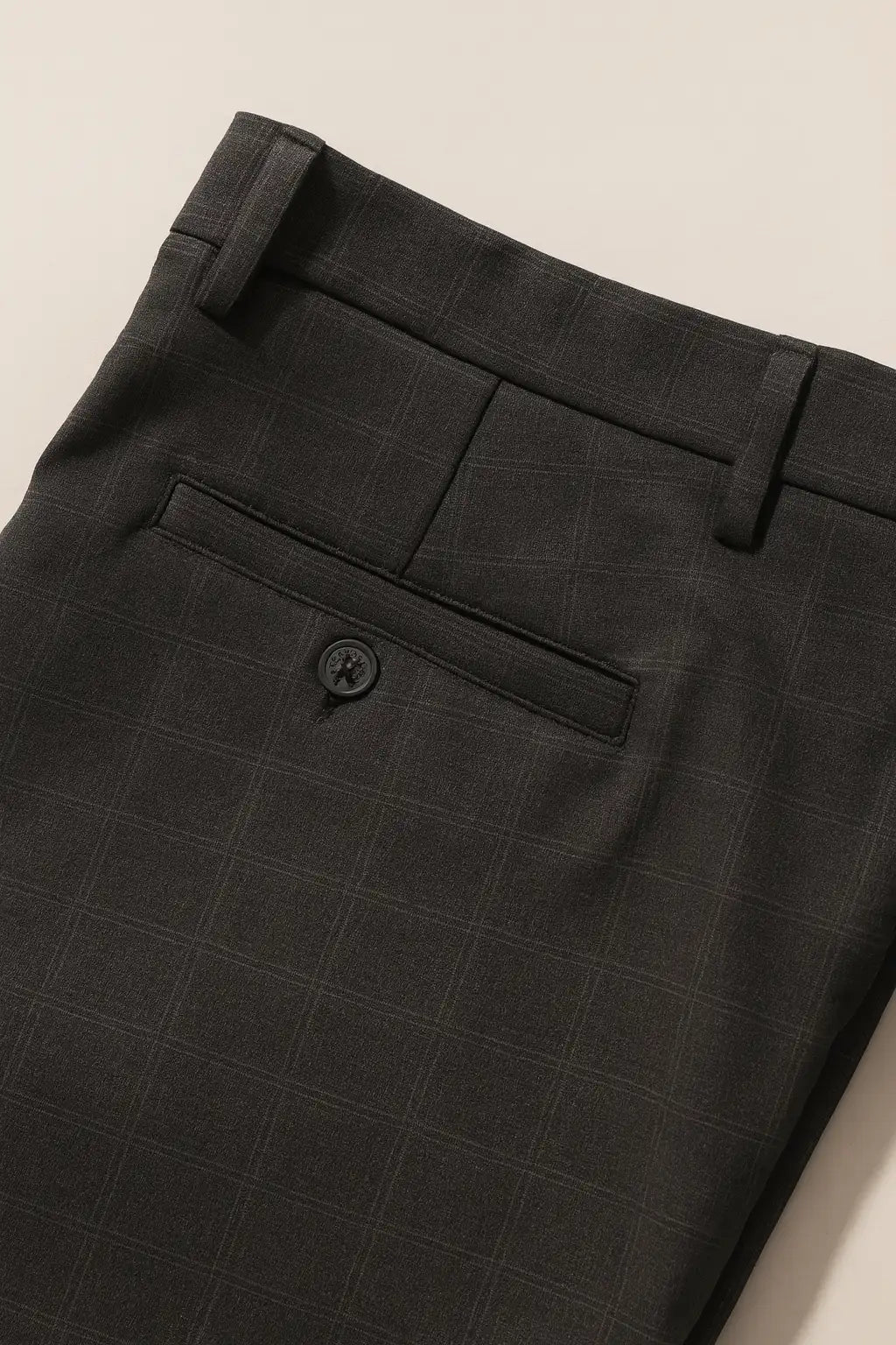Stretch Regular Fit Check Trousers - Charcoal Grey