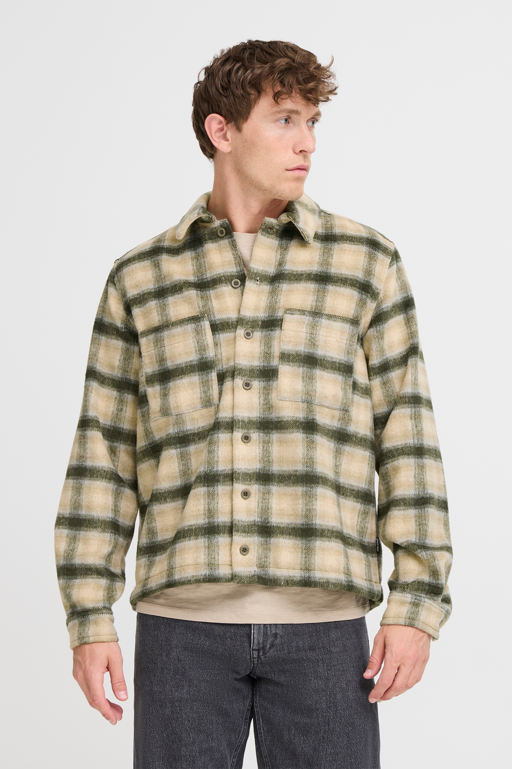 Plaid Flannel Shacket – Green & Cream