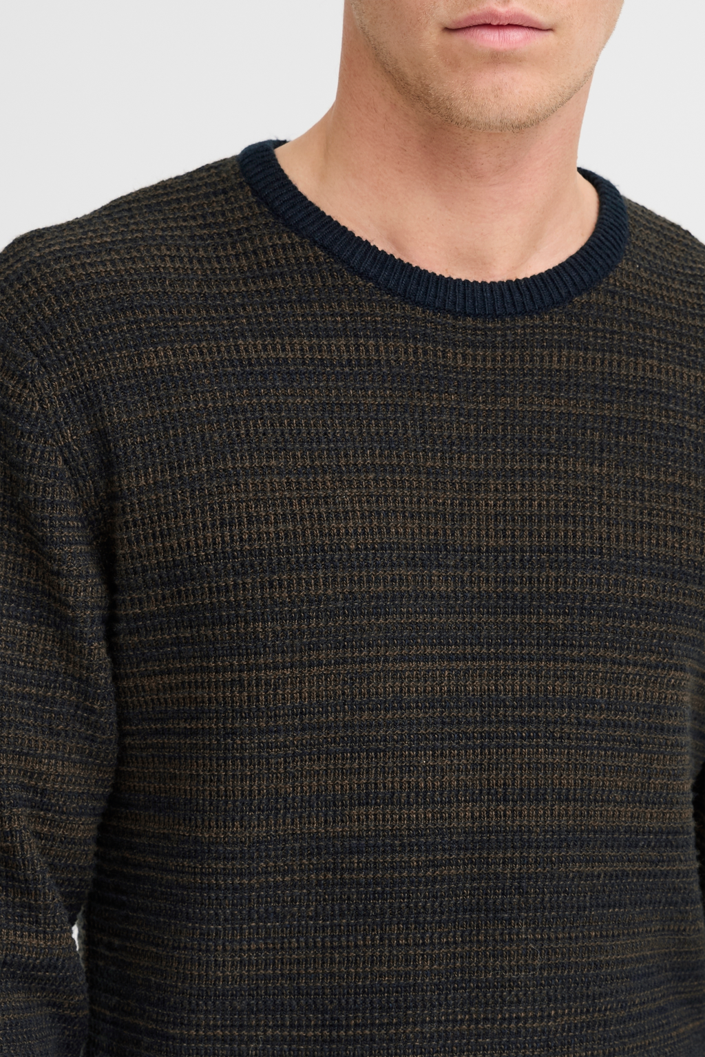 Navy & Brown Waffle Knit Wool Blend Jumper