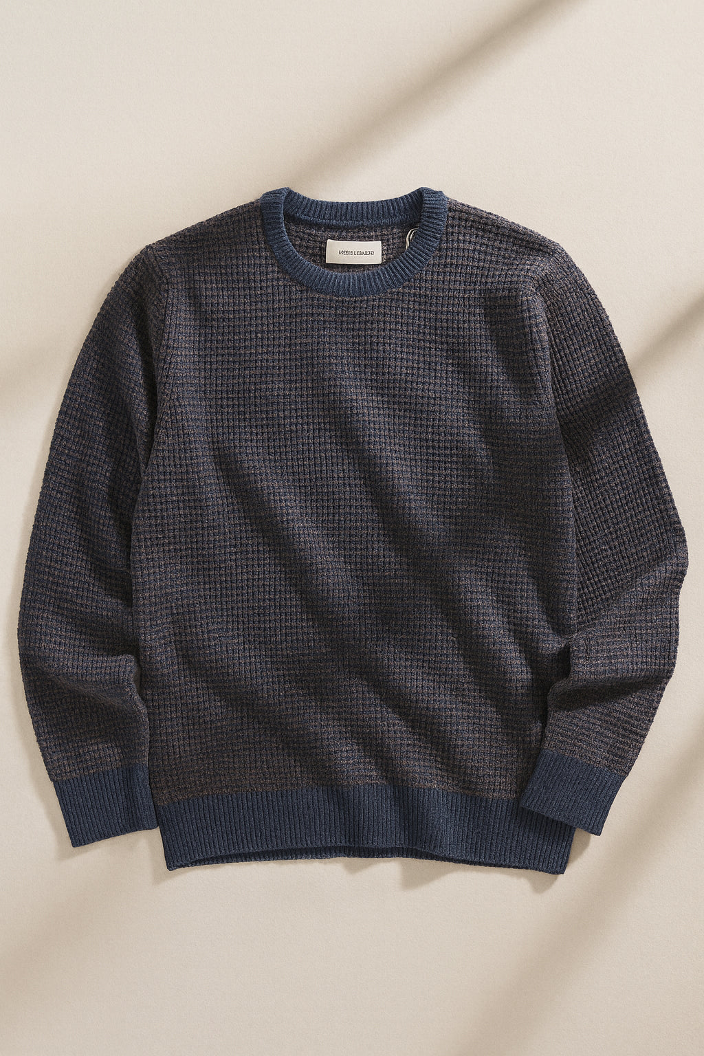 Navy & Brown Waffle Knit Wool Blend Jumper
