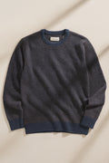 Navy & Brown Waffle Knit Wool Blend Jumper