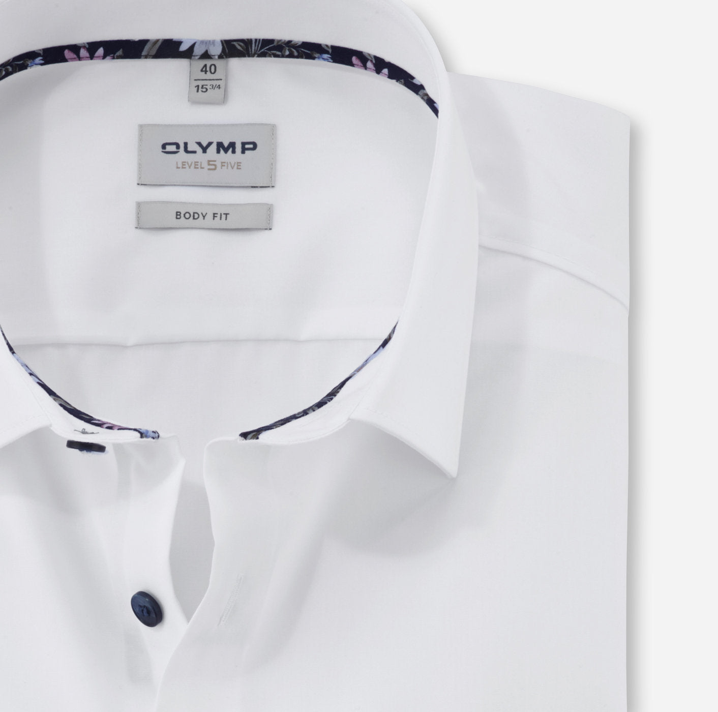 Olymp Luxor Body Fit - White Navy Floral Detail
