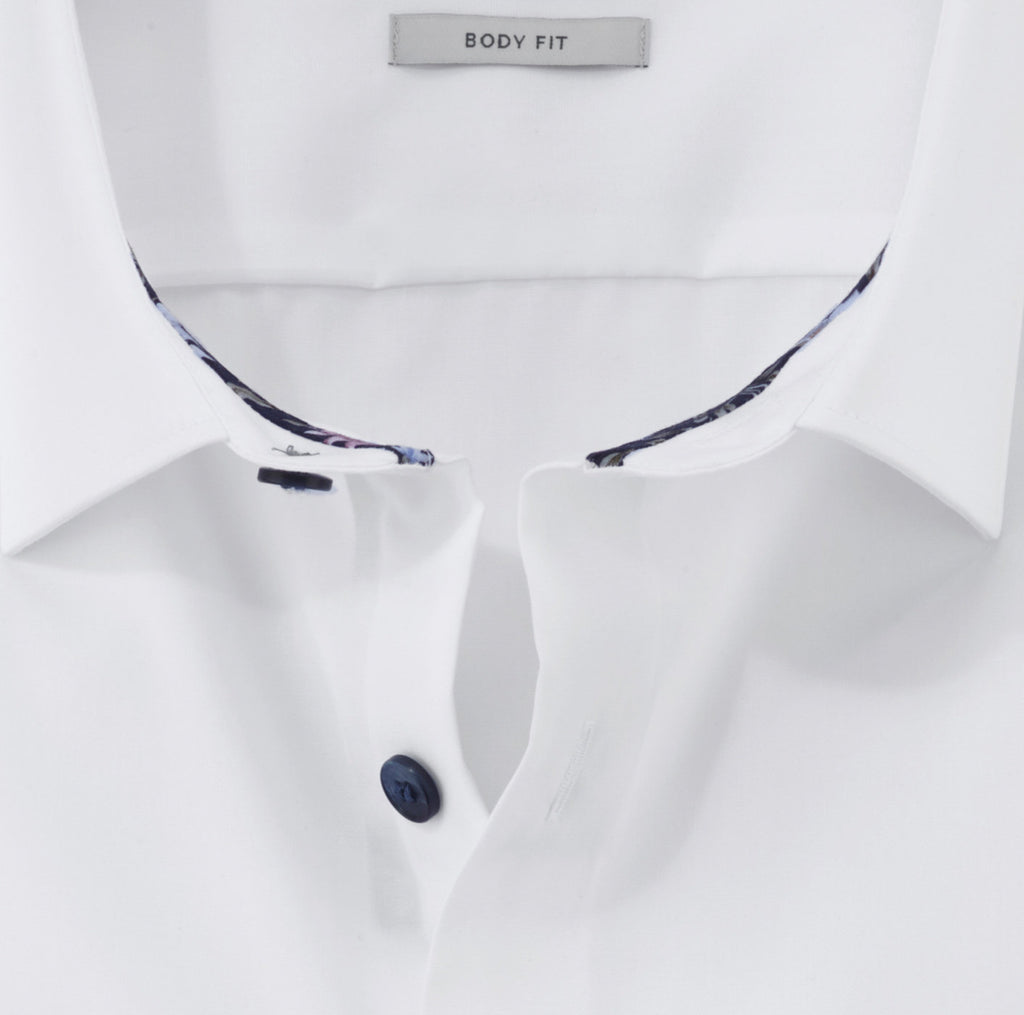 Olymp Luxor Body Fit - White Navy Floral Detail