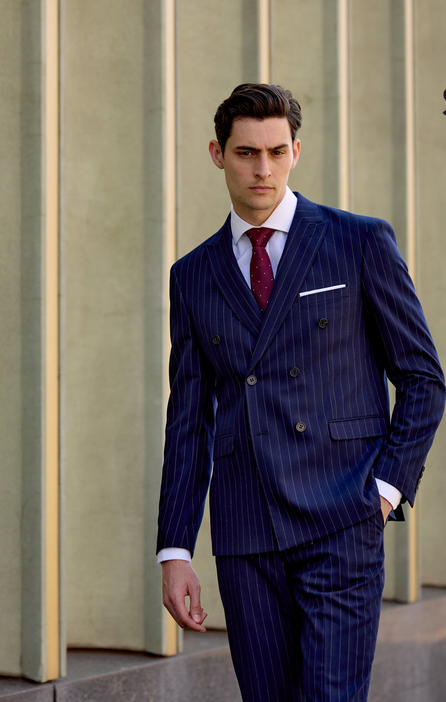 Declan Double Breasted Suit Jacket - Navy Pinstripe