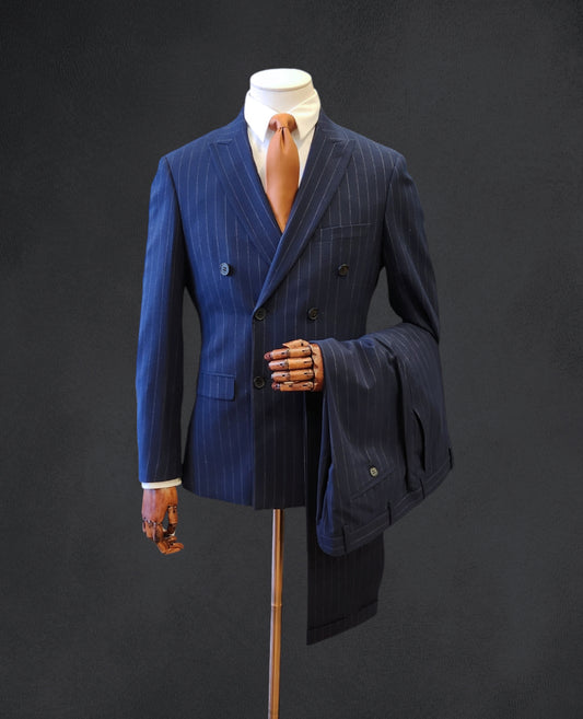 Declan Double Breasted Suit Jacket - Navy Pinstripe