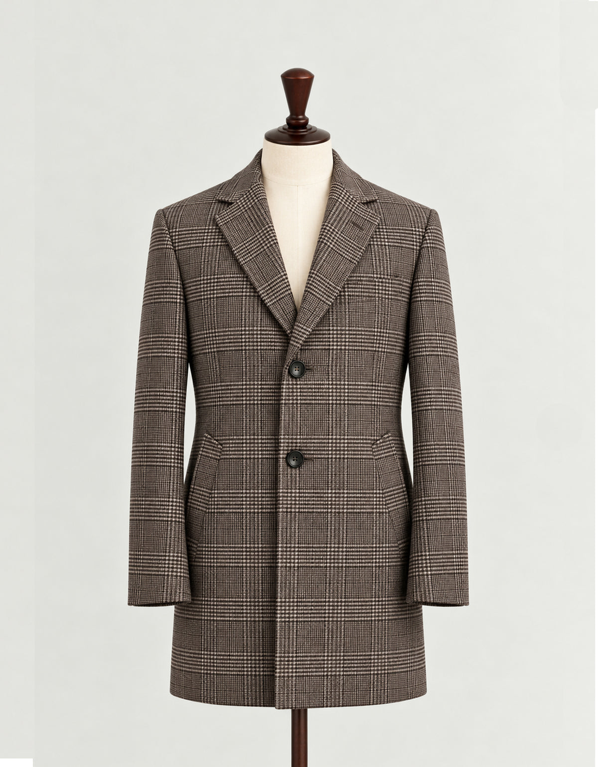 Bugatti Glen Plaid Check Overcoat - Brown