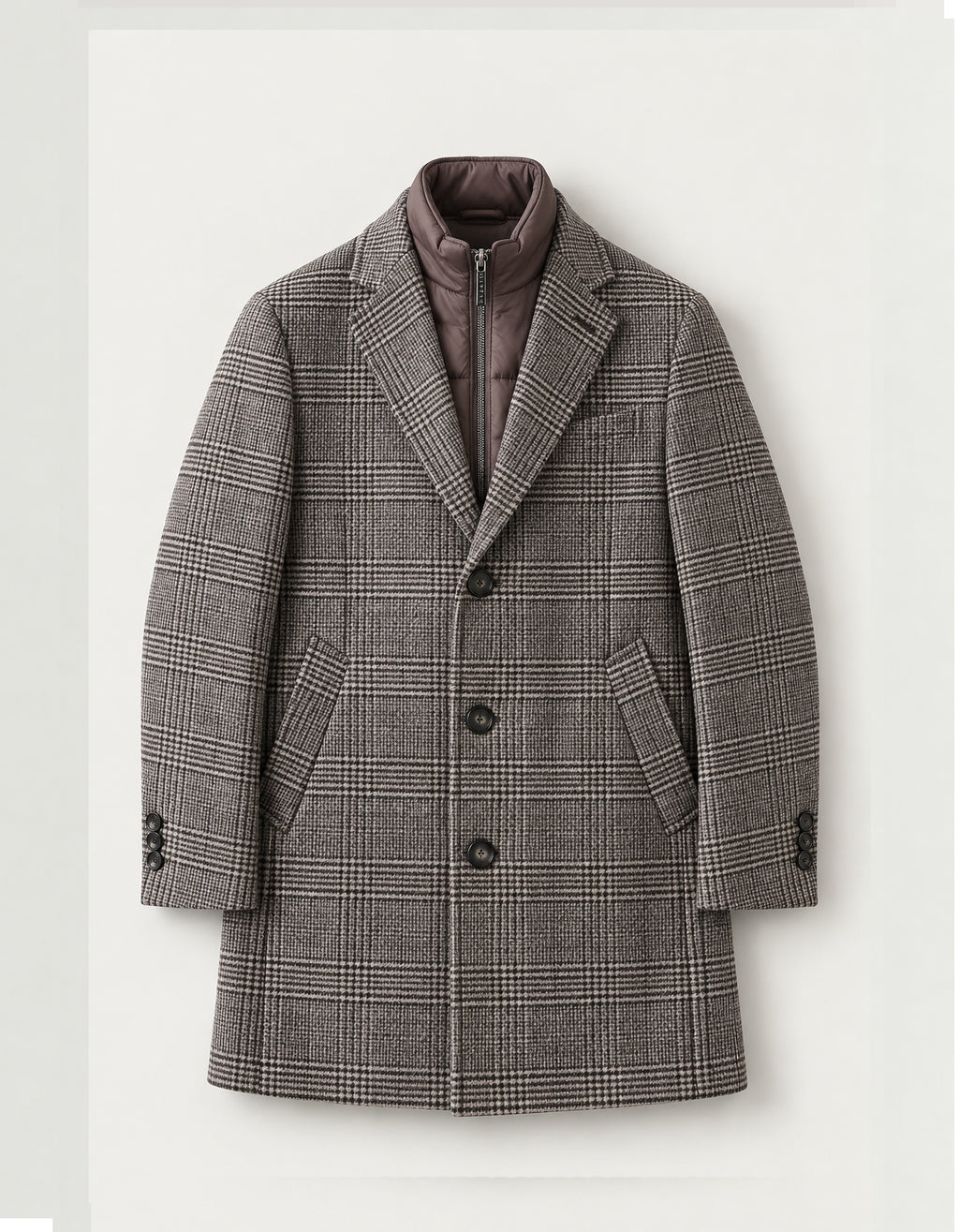 Bugatti Glen Plaid Check Overcoat - Brown