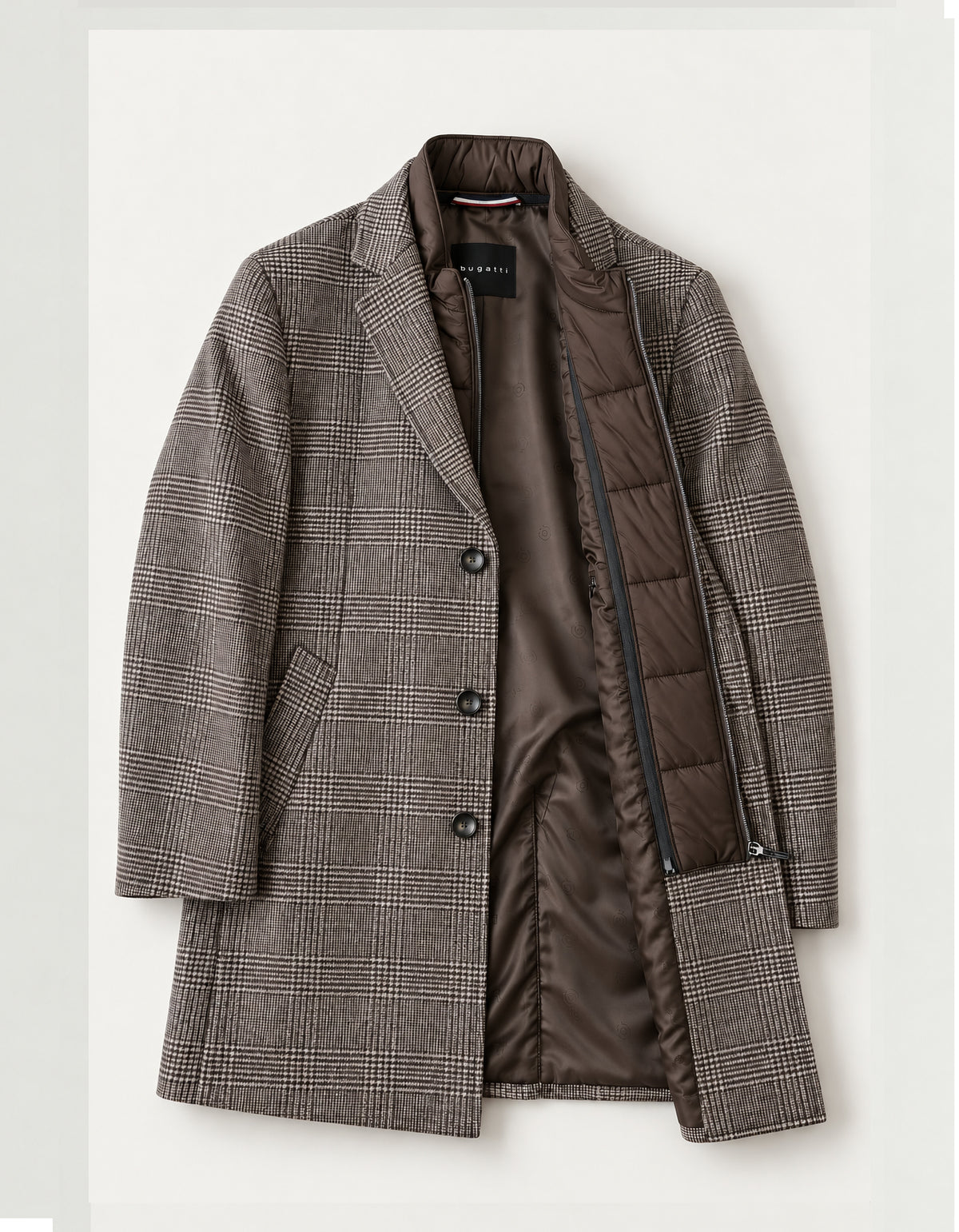 Bugatti Glen Plaid Check Overcoat - Brown