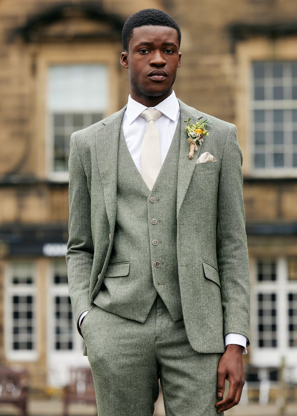 Jude Tweed Suit Jacket - Sage Green