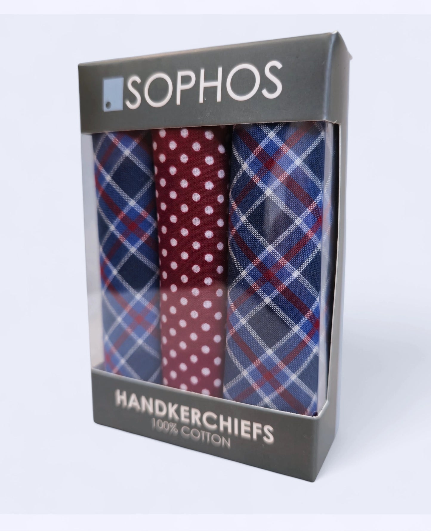 3-Pack Cotton Hankies - Blue Check/ Red Spot