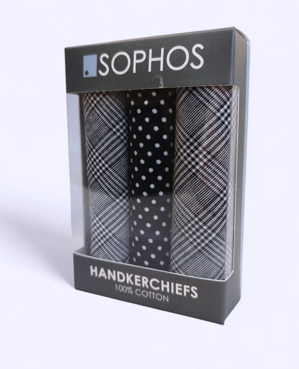 3-Pack Cotton Hankies - Grey Check/ Black Spot