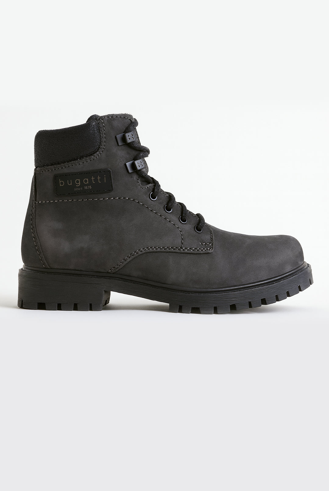 Nubuck Leather Lace-Up Boots - Dark Grey