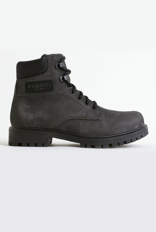 Nubuck Leather Lace-Up Boots - Dark Grey
