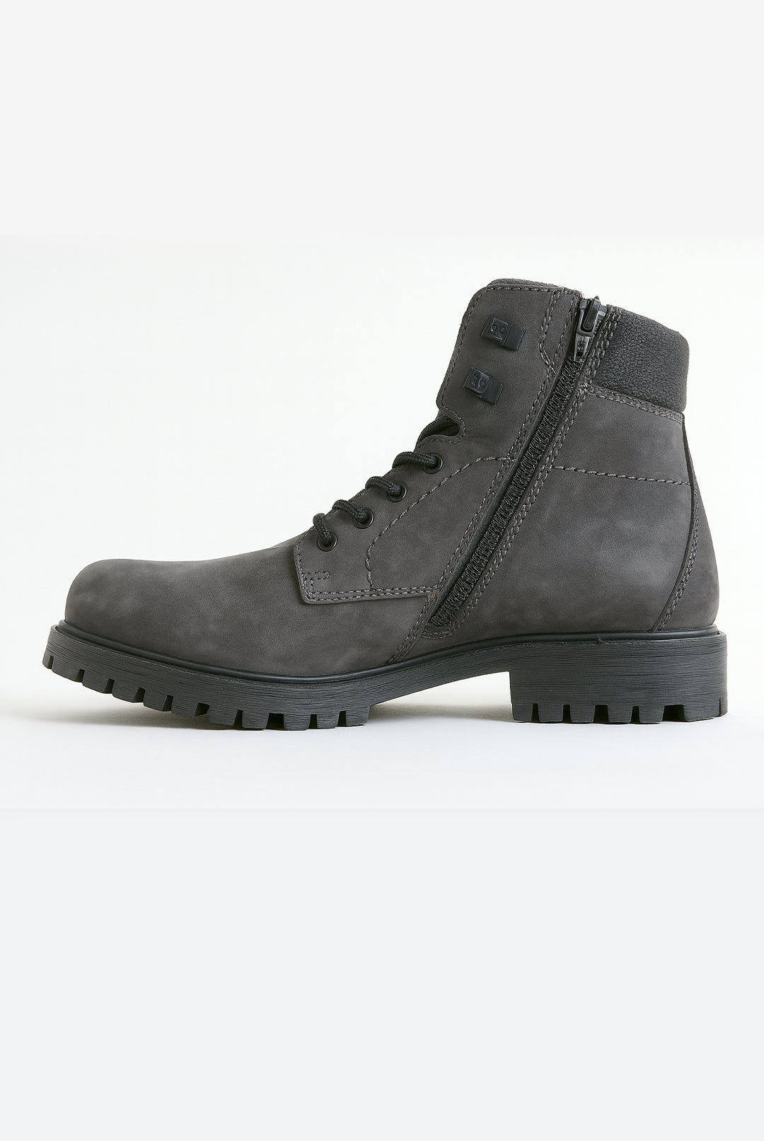 Nubuck Leather Lace-Up Boots - Dark Grey