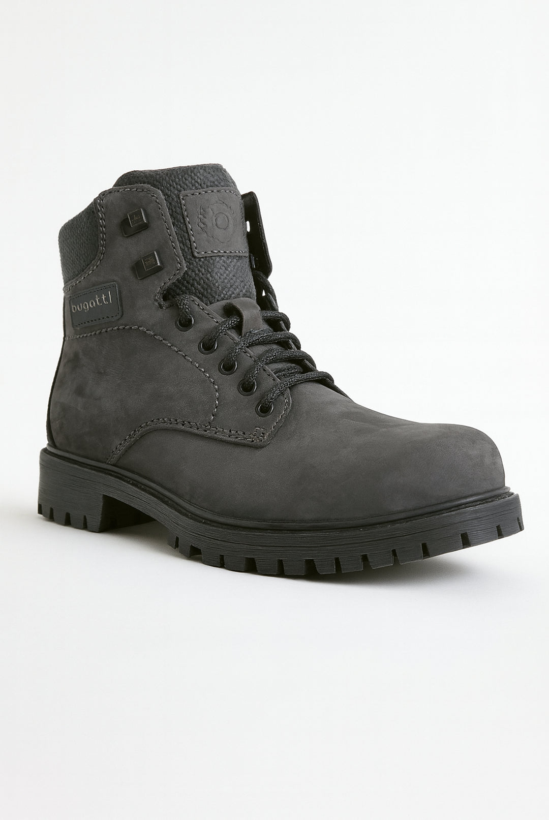 Nubuck Leather Lace-Up Boots - Dark Grey