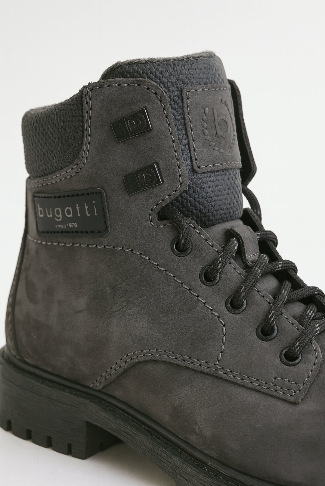 Nubuck Leather Lace-Up Boots - Dark Grey