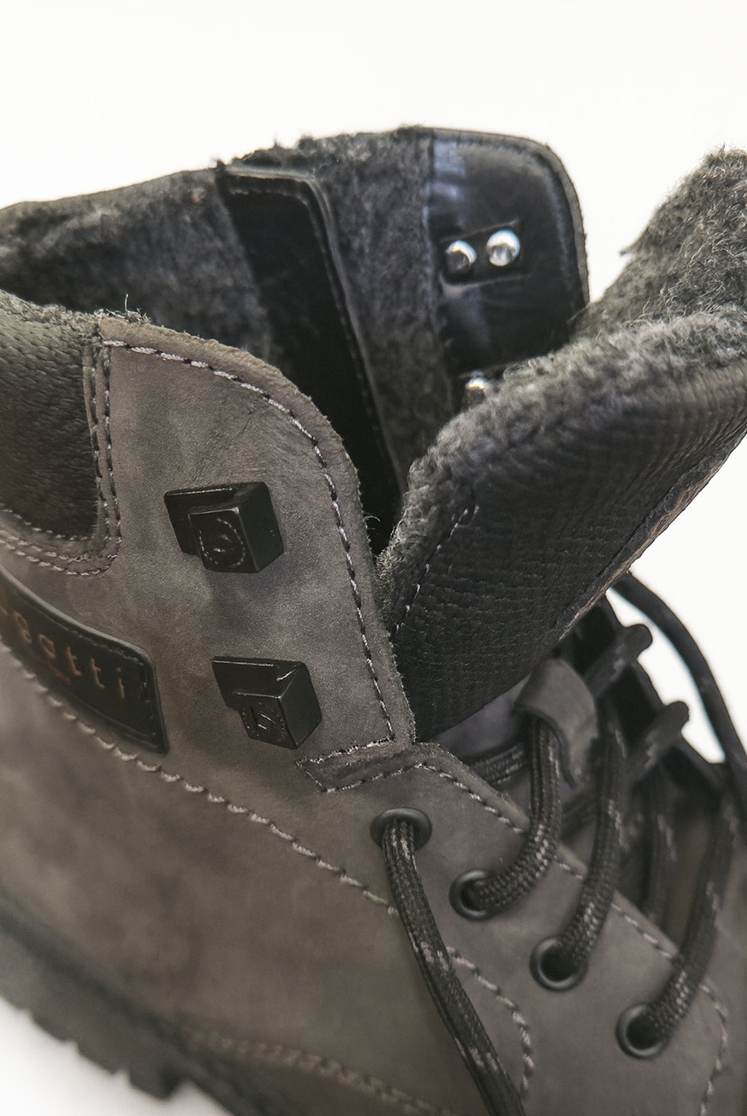 Nubuck Leather Lace-Up Boots - Dark Grey