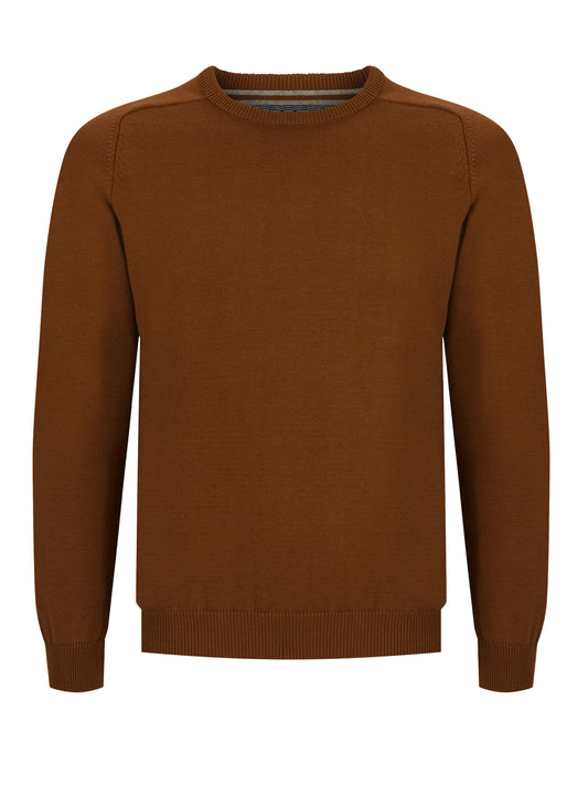 Cotton-Mix Crew-neck Jumper - Light Brown